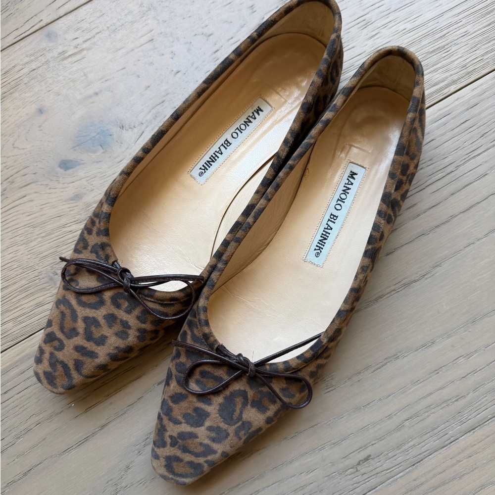 Manolo Blahnik Animal Print Flats with Bow